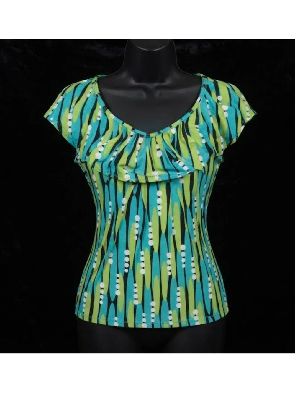 Y2K D.R. by D. Rodriguez Abstract Print Top w/ Detachable Ruffle Collar / Size S